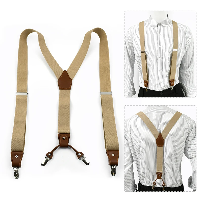 Deepeel 1Set 3.5*125cm Business Men Suspender Luxury Multi-set Suit 3/6 Clips Work Suspenders DIY Leather Elastic Male Jockstrap