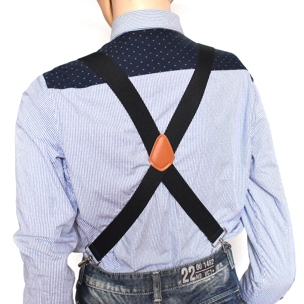 Men's Suspenders 3.5cm X-back 4 Swivel Metal Clip Hooks Adjustable Elastic Trouser Braces Fashion Gifts for Men Dad Husband