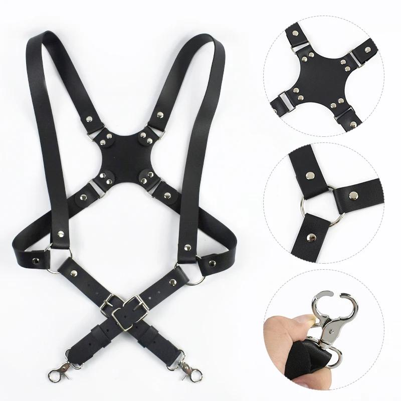Deepeel 2.5cm Wide Faux Leather Men's Suspenders 2 Clip Hooks Adjust Strap Harness Man Braces Adult Costume Suspender Jockstrap