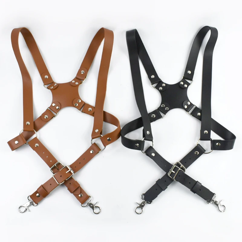 Deepeel 2.5cm Wide Faux Leather Men's Suspenders 2 Clip Hooks Adjust Strap Harness Man Braces Adult Costume Suspender Jockstrap