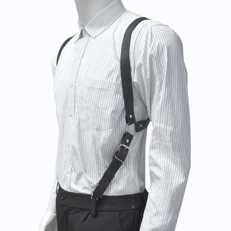 Deepeel 2.5cm Wide Faux Leather Men's Suspenders 2 Clip Hooks Adjust Strap Harness Man Braces Adult Costume Suspender Jockstrap