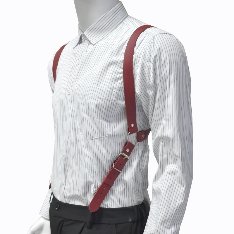 Deepeel 2.5cm Wide Faux Leather Men's Suspenders 2 Clip Hooks Adjust Strap Harness Man Braces Adult Costume Suspender Jockstrap