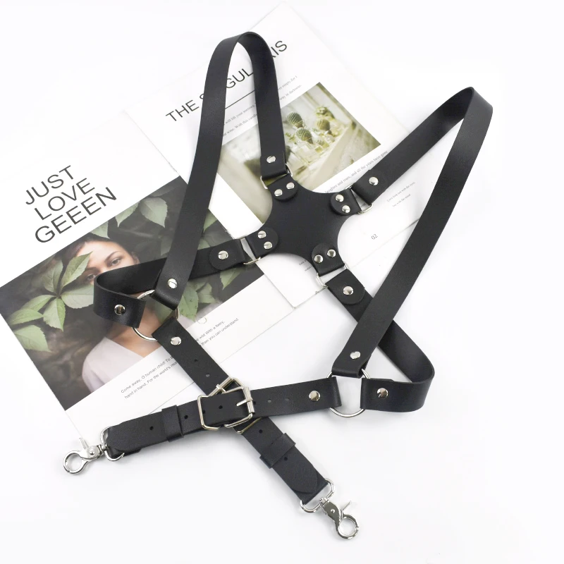 Deepeel 2.5cm Wide Faux Leather Men's Suspenders 2 Clip Hooks Adjust Strap Harness Man Braces Adult Costume Suspender Jockstrap