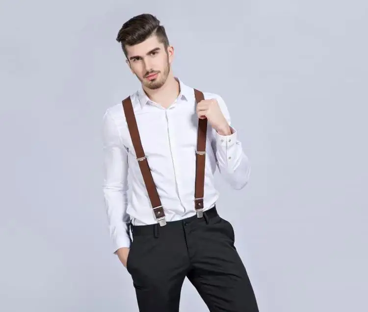New Man's Suspenders New Braces 3 Clips Leather Casual Suspensorios Trousers Strap Gift For Dad High Quality Tirantes