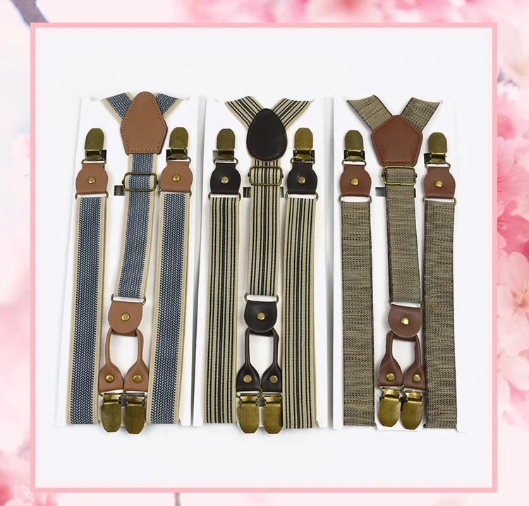 1Pc Deepeel 2/2.5*120cm Retro Mens Suspenders Unisex 4 Clips Y-Type Stripe Elastic Strap Braces Casual Accessory Male Jockstrap