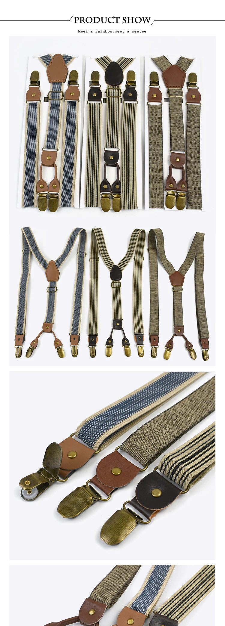 1Pc Deepeel 2/2.5*120cm Retro Mens Suspenders Unisex 4 Clips Y-Type Stripe Elastic Strap Braces Casual Accessory Male Jockstrap