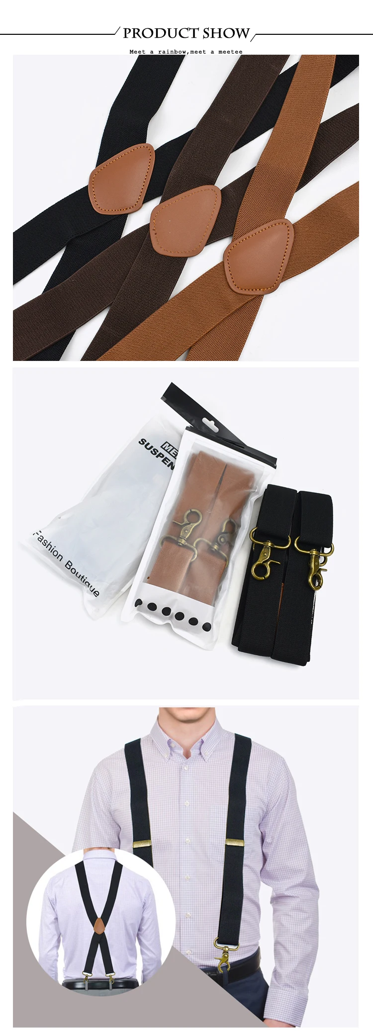 Deepeel 3.5*120cm Men's Adult Suspender X-Type Braces 4 Clips Hook Buckles Adjust Strap Elastic Belt Suspenders for Male Pants