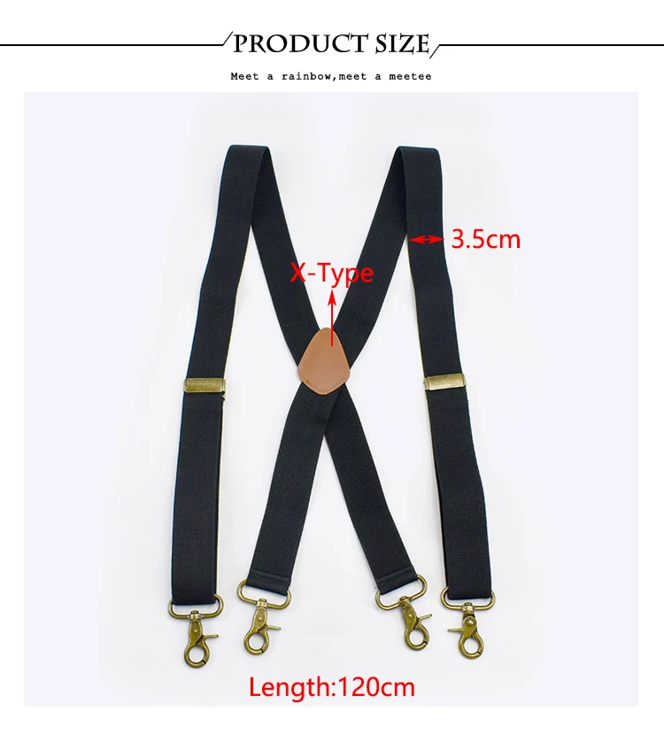 Deepeel 3.5*120cm Men's Adult Suspender X-Type Braces 4 Clips Hook Buckles Adjust Strap Elastic Belt Suspenders for Male Pants