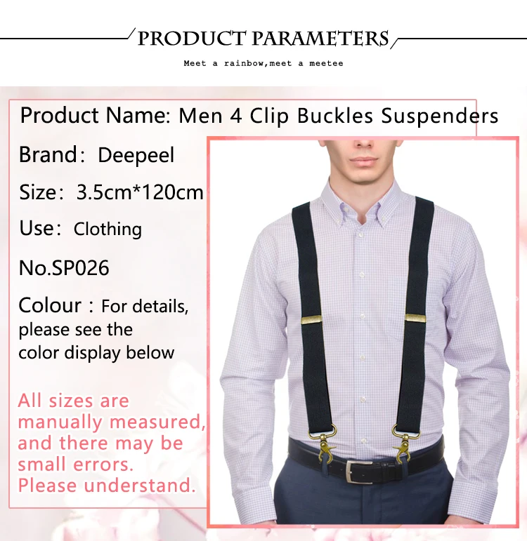 Deepeel 3.5*120cm Men's Adult Suspender X-Type Braces 4 Clips Hook Buckles Adjust Strap Elastic Belt Suspenders for Male Pants