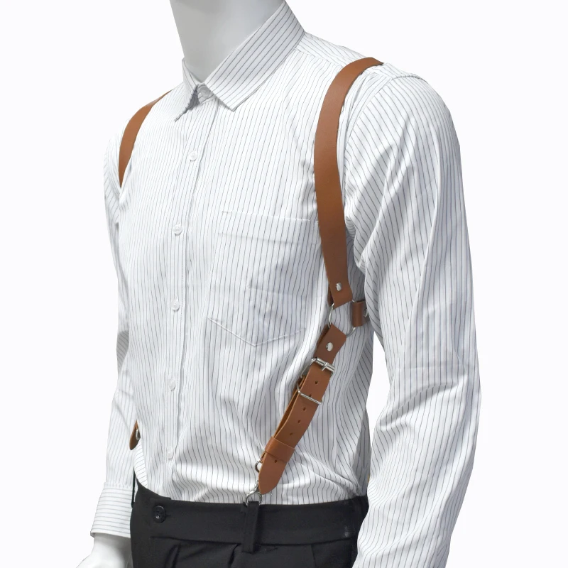 Deepeel 2.5cm Men's Leather Suspenders 2 Clip Hooks Man Elastic Brace Adult Adjust Strap Harness Suspender for Pants Accessories