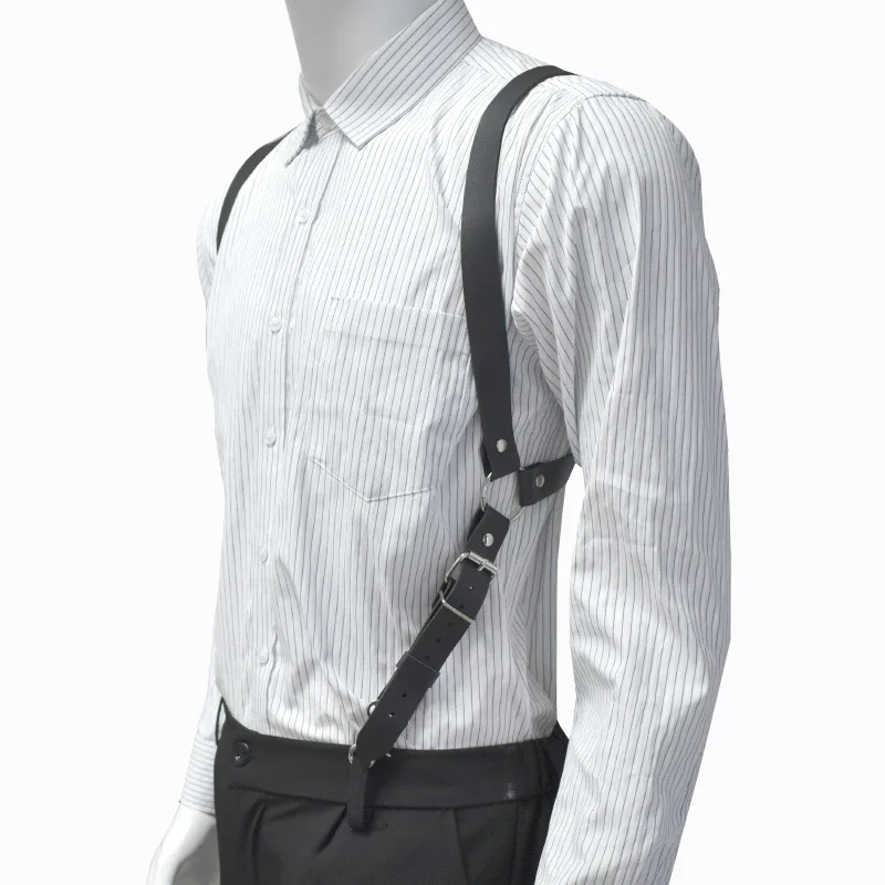 Deepeel 2.5cm Men's Leather Suspenders 2 Clip Hooks Man Elastic Brace Adult Adjust Strap Harness Suspender for Pants Accessories