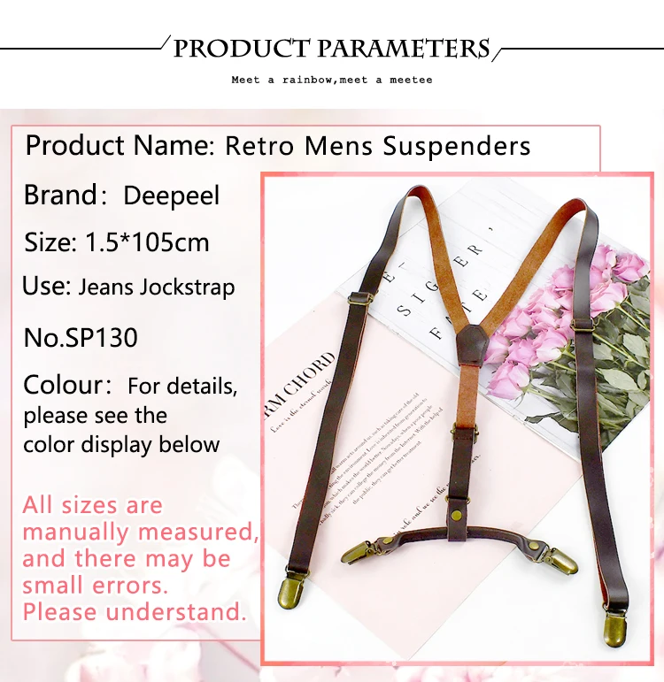 Deepeel Retro Leather Adults Men's Suspenders 4 Clips Y-Type Male Braces 1.5cm Wide Strap Harness Man Jeans Costume Accessories