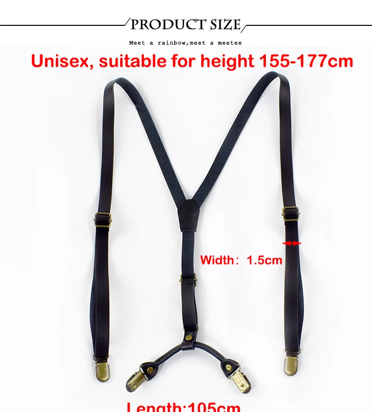 Deepeel Retro Leather Adults Men's Suspenders 4 Clips Y-Type Male Braces 1.5cm Wide Strap Harness Man Jeans Costume Accessories