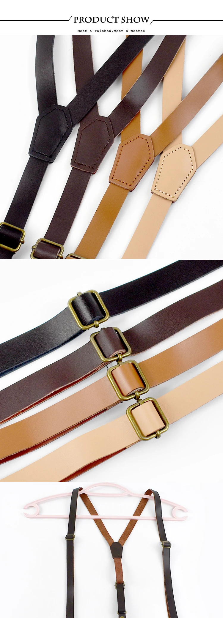 Deepeel Retro Leather Adults Men's Suspenders 4 Clips Y-Type Male Braces 1.5cm Wide Strap Harness Man Jeans Costume Accessories
