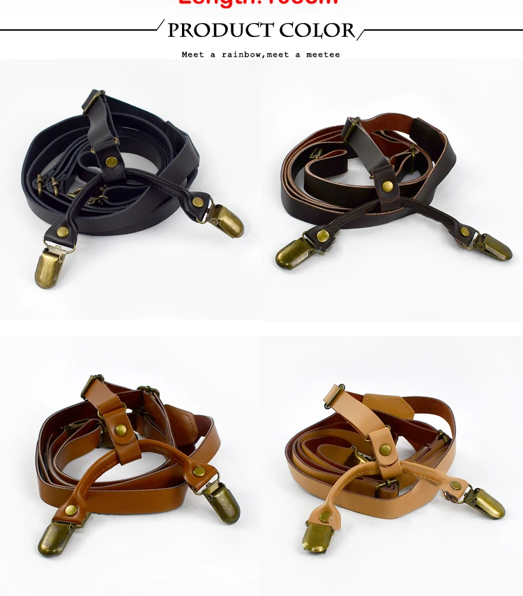 Deepeel Retro Leather Adults Men's Suspenders 4 Clips Y-Type Male Braces 1.5cm Wide Strap Harness Man Jeans Costume Accessories