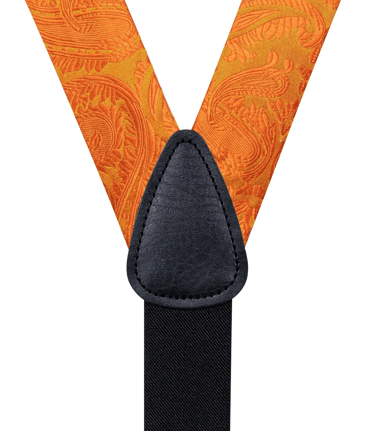 Fashion Men's Adjustable Suspenders Orange Paisley Pre-tied Bowtie Pocket Square Cufflinks Set for Wedding Party Business