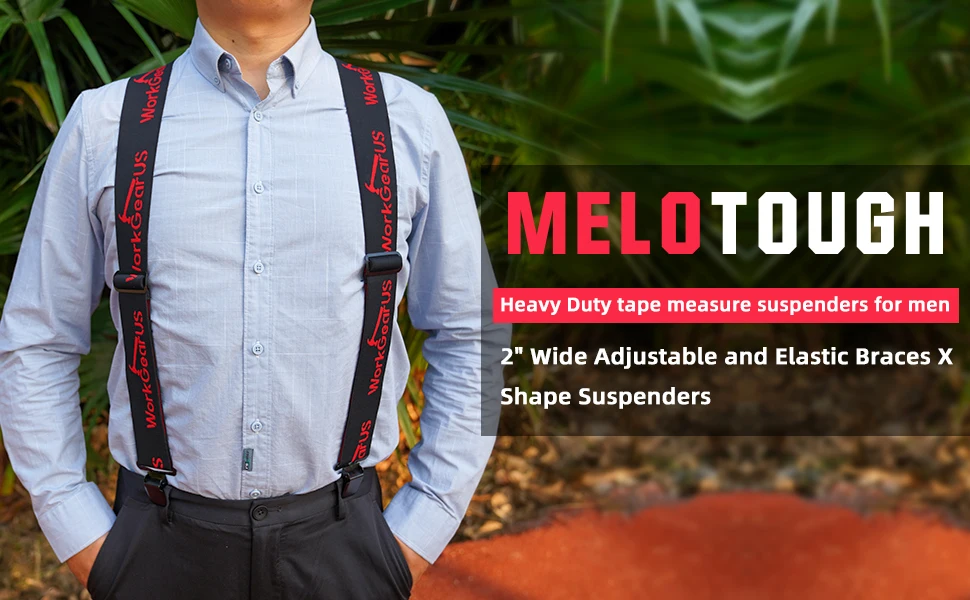 MELOTOUGH Men's Suspenders Fully Elastic 2 Inch Wide X Back Heavy Duty Work Suspenders Braces For Men Tool Belt Suspender