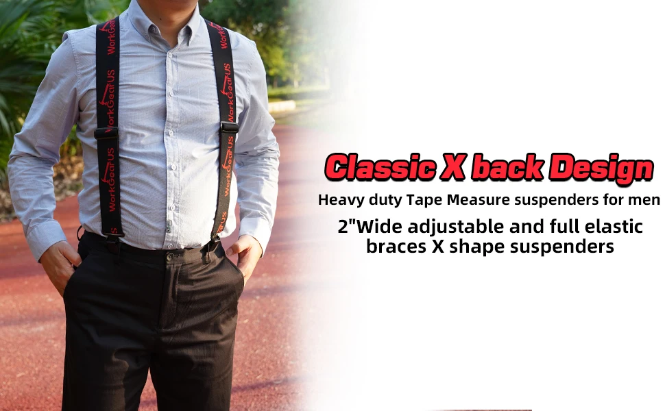 MELOTOUGH Men's Suspenders Fully Elastic 2 Inch Wide X Back Heavy Duty Work Suspenders Braces For Men Tool Belt Suspender