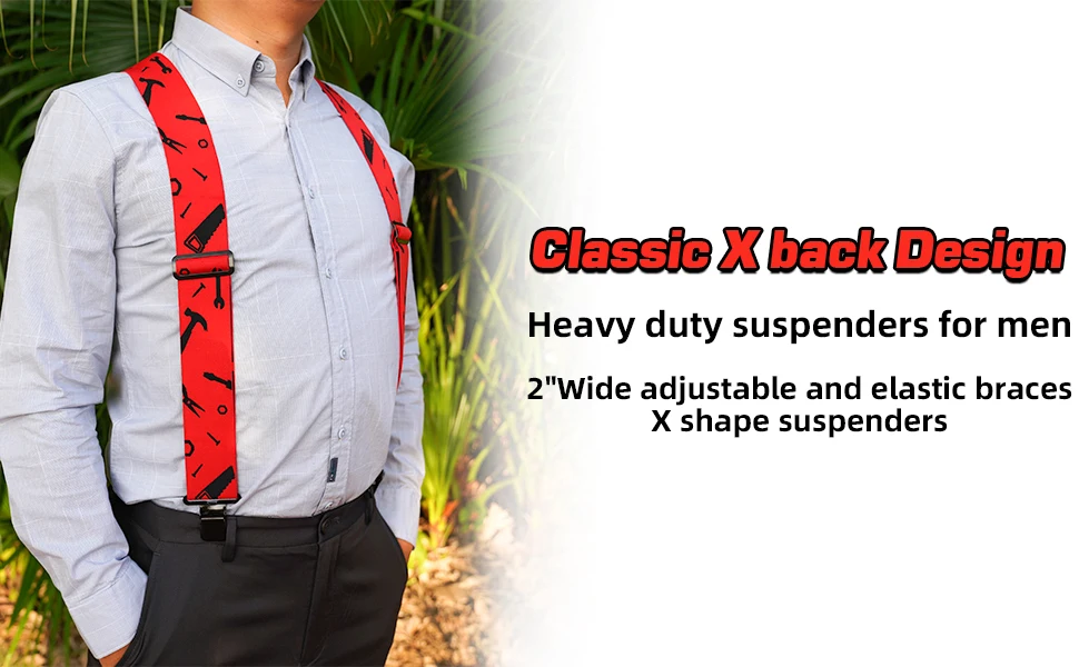 MELOTOUGH Men's Suspenders Fully Elastic 2 Inch Wide X Back Heavy Duty Work Suspenders Braces For Men Tool Belt Suspender