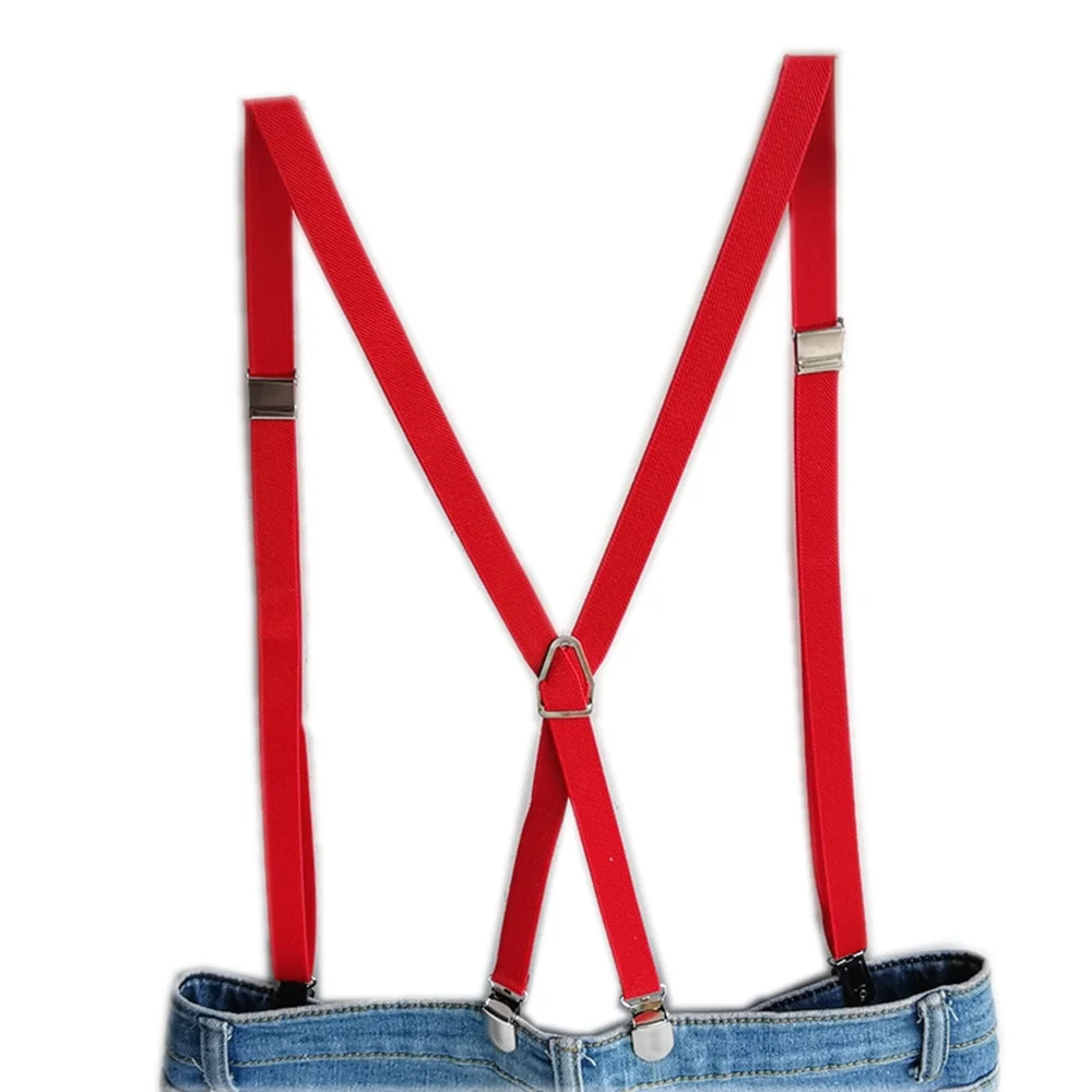 4 Clips On 1.5CM Wide Men Suspenders Women Elastic Adjustable Adult Braces Suspender Kids Children Boys Girls Accessories
