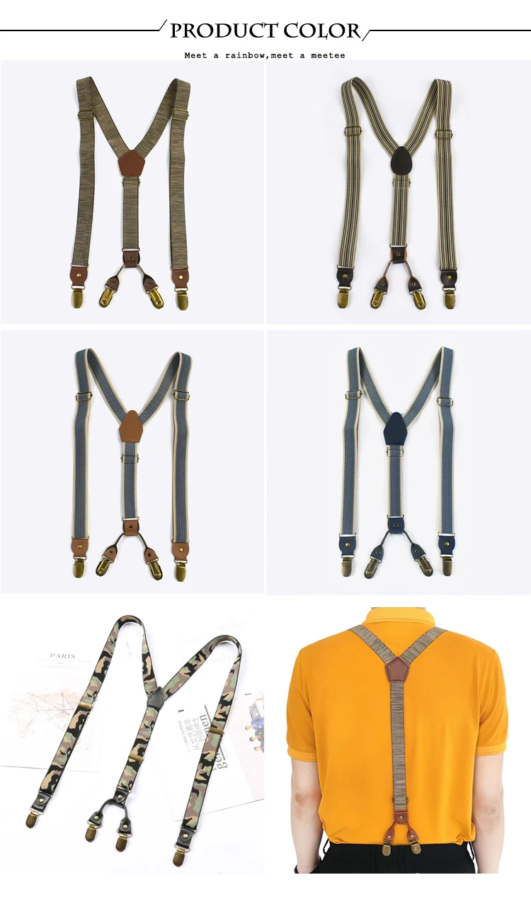 1Pc Deepeel 2/2.5*120cm Retro Mens Suspenders Unisex 4 Clips Y-Type Stripe Elastic Strap Braces Casual Accessory Male Jockstrap