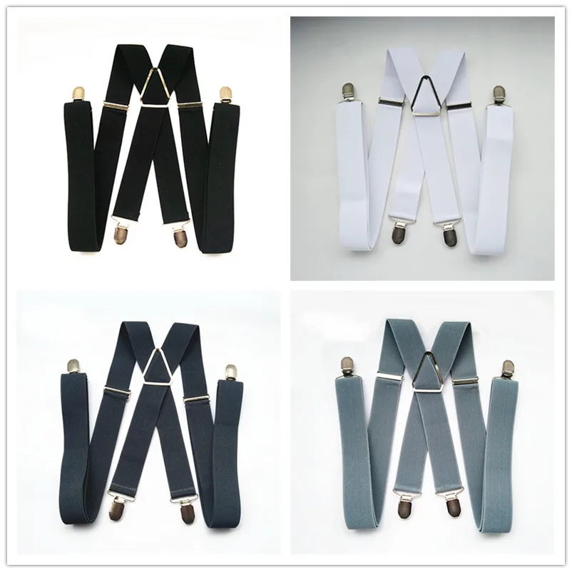 Solid Color Unisex Adult Suspenders Men XXL Large Size 3.5 cm Wide Adjustable Elastic 4 Clips X Back Women Trousers Braces Party
