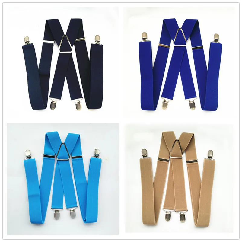 Solid Color Unisex Adult Suspenders Men XXL Large Size 3.5 cm Wide Adjustable Elastic 4 Clips X Back Women Trousers Braces Party