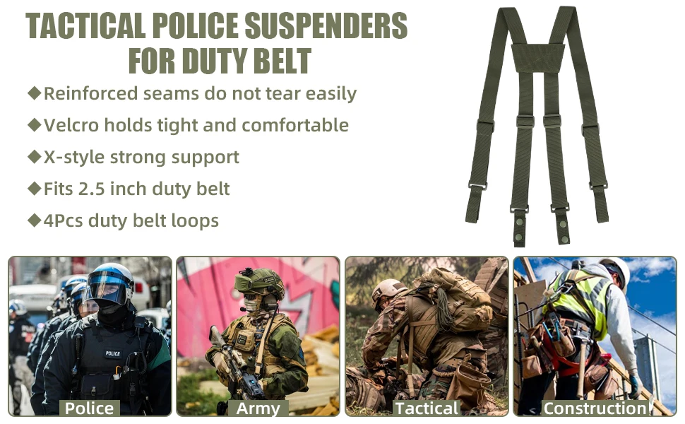 KUNN Tactical Suspenders Police Duty Belt Harness for Men,1.5 Inch Adjustable Tool Belt Suspender with 4 Loop Attachments