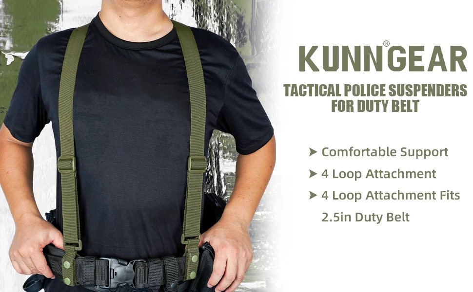KUNN Tactical Suspenders Police Duty Belt Harness for Men,1.5 Inch Adjustable Tool Belt Suspender with 4 Loop Attachments