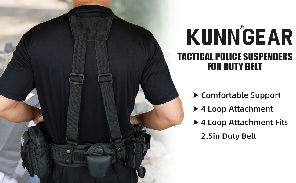 KUNN Tactical Suspenders Police Duty Belt Harness for Men,1.5 Inch Adjustable Tool Belt Suspender with 4 Loop Attachments