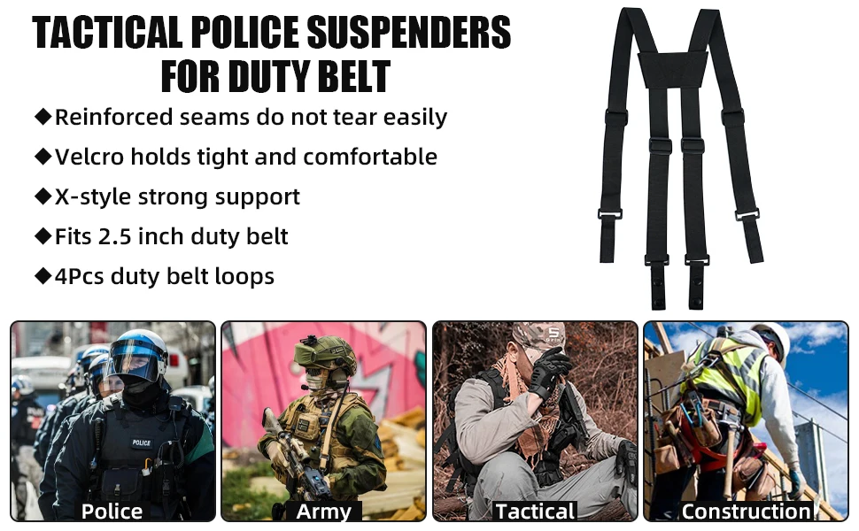 KUNN Tactical Suspenders Police Duty Belt Harness for Men,1.5 Inch Adjustable Tool Belt Suspender with 4 Loop Attachments