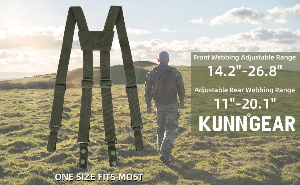 KUNN Tactical Suspenders Police Duty Belt Harness for Men,1.5 Inch Adjustable Tool Belt Suspender with 4 Loop Attachments