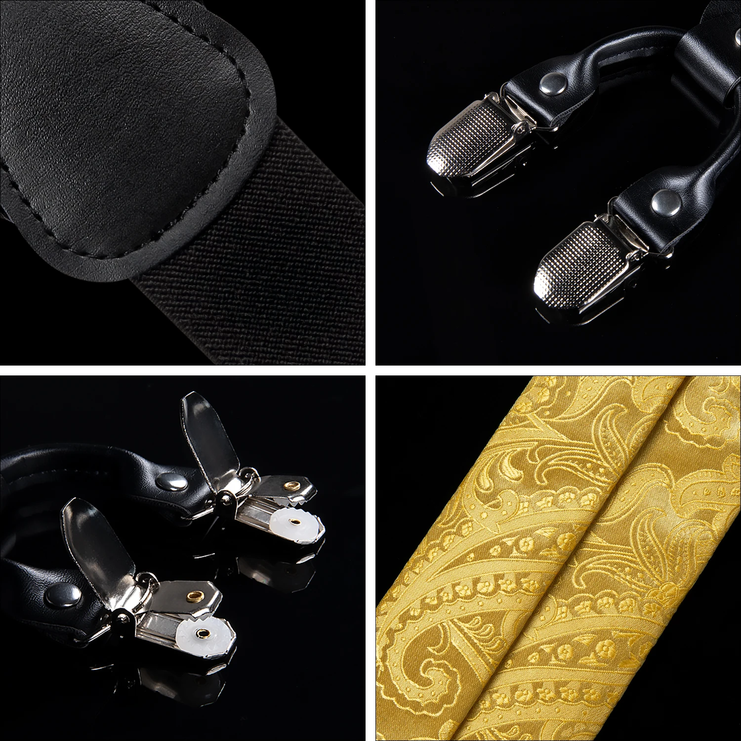 Fashion Men's Suspenders Bowtie Pocket Square 3.5cm Wide Elastic Man Cuffins Set Adjustable Braces for Man Shirt Decor