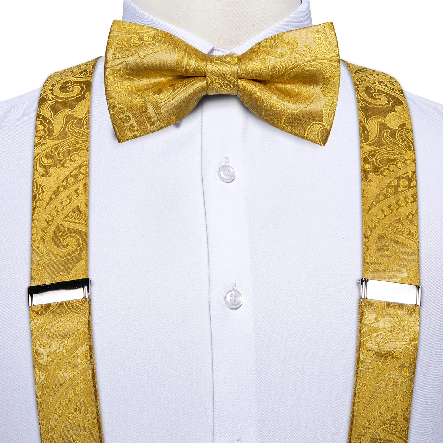Fashion Men's Suspenders Bowtie Pocket Square 3.5cm Wide Elastic Man Cuffins Set Adjustable Braces for Man Shirt Decor