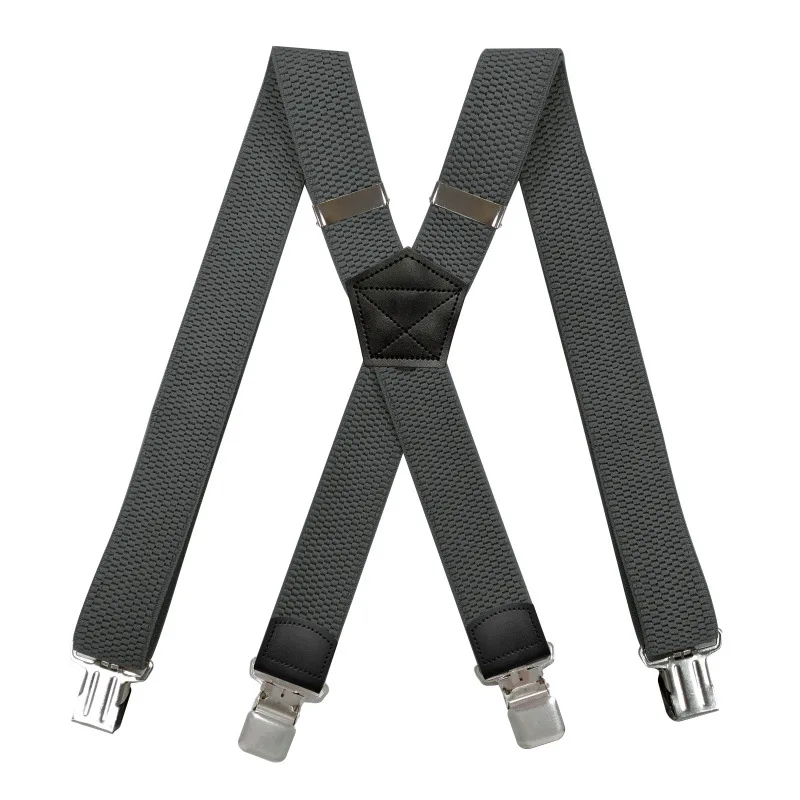 Heavy Duty Suspenders for Men Work Outdoor 3.8cm X-Back 4 Strong Clips Adjustable Elastic Trouser Braces Strap Belt