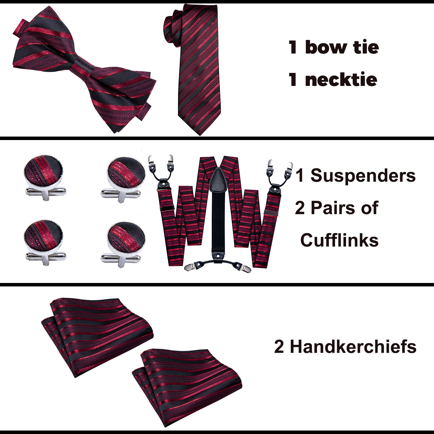 Fashion Men's Suspenders Adult Paisley Bowtie Handkerchief Cufflinks Necktie Sets Male Wedding Party Vintage Elastic Adjust