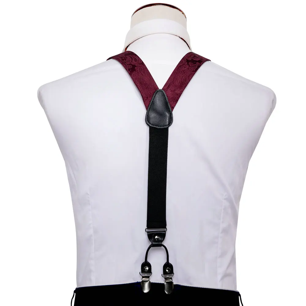 Fashion Men's Suspenders Adult Paisley Bowtie Handkerchief Cufflinks Necktie Sets Male Wedding Party Vintage Elastic Adjust