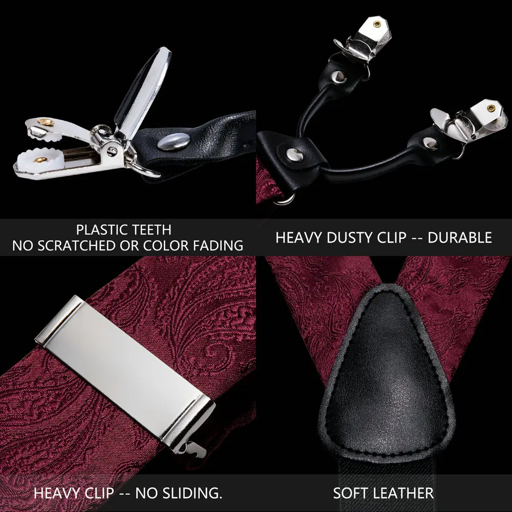Fashion Men's Suspenders Adult Paisley Bowtie Handkerchief Cufflinks Necktie Sets Male Wedding Party Vintage Elastic Adjust