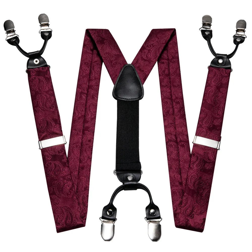 Fashion Men's Suspenders Adult Paisley Bowtie Handkerchief Cufflinks Necktie Sets Male Wedding Party Vintage Elastic Adjust