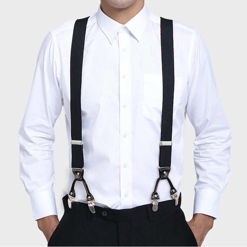 Vintage Suspenders for Men Wedding Party Formal Casual 3.5cm Wide Y Shape 6 Clips Adjustable Elastic Trouser Braces Strap Belt