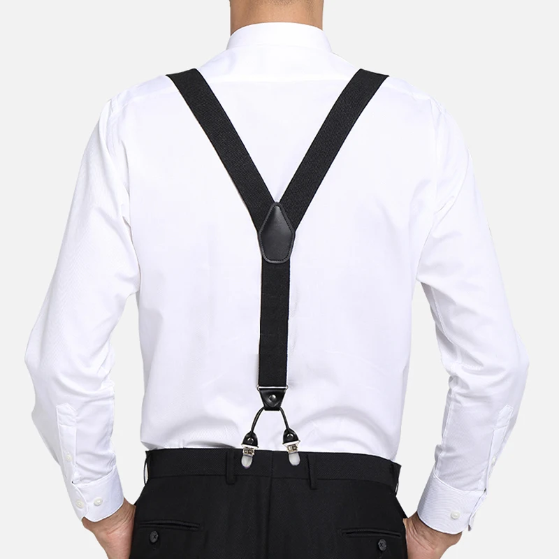 Vintage Suspenders for Men Wedding Party Formal Casual 3.5cm Wide Y Shape 6 Clips Adjustable Elastic Trouser Braces Strap Belt