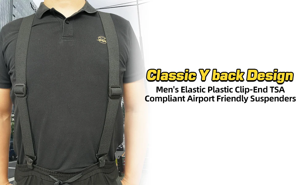 Melo Tough Y Back Suspenders Airport Friendly Suspenders, No Buzz with Plastic Clip 1.5 Inch Fully Elastic Braces