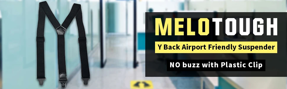 Melo Tough Y Back Suspenders Airport Friendly Suspenders, No Buzz with Plastic Clip 1.5 Inch Fully Elastic Braces