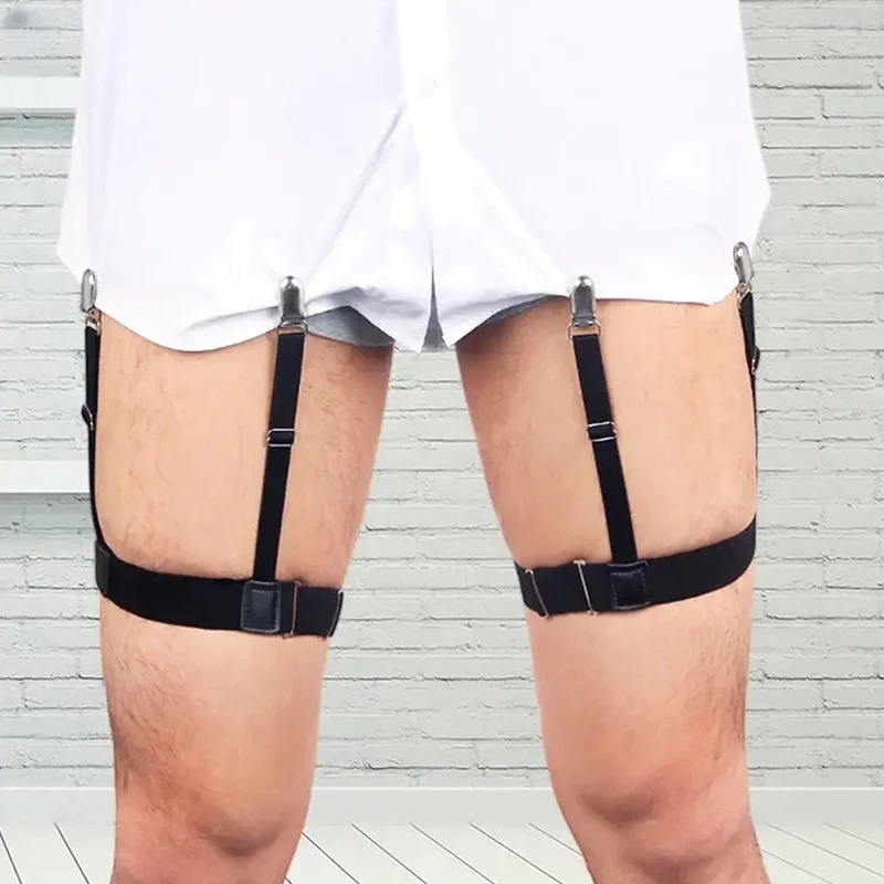 2PCS Men Shirt Stay Belt With Non-slip Locking Clips Gentleman Leg Thigh Suspender Garters Strap Elastic UniformShirt Braces