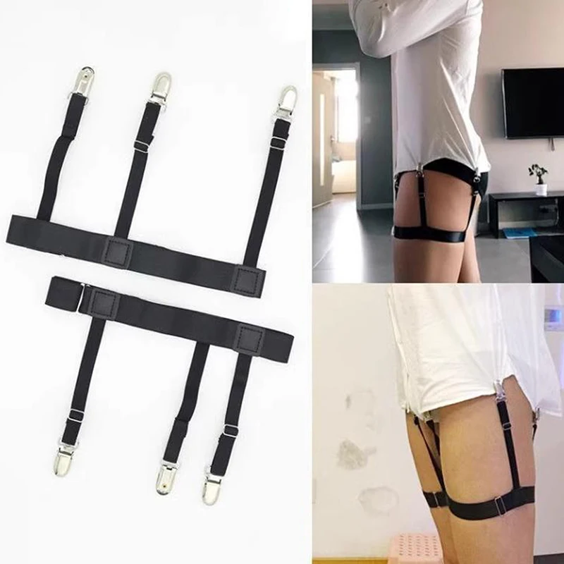 2PCS Men Shirt Stay Belt With Non-slip Locking Clips Gentleman Leg Thigh Suspender Garters Strap Elastic UniformShirt Braces