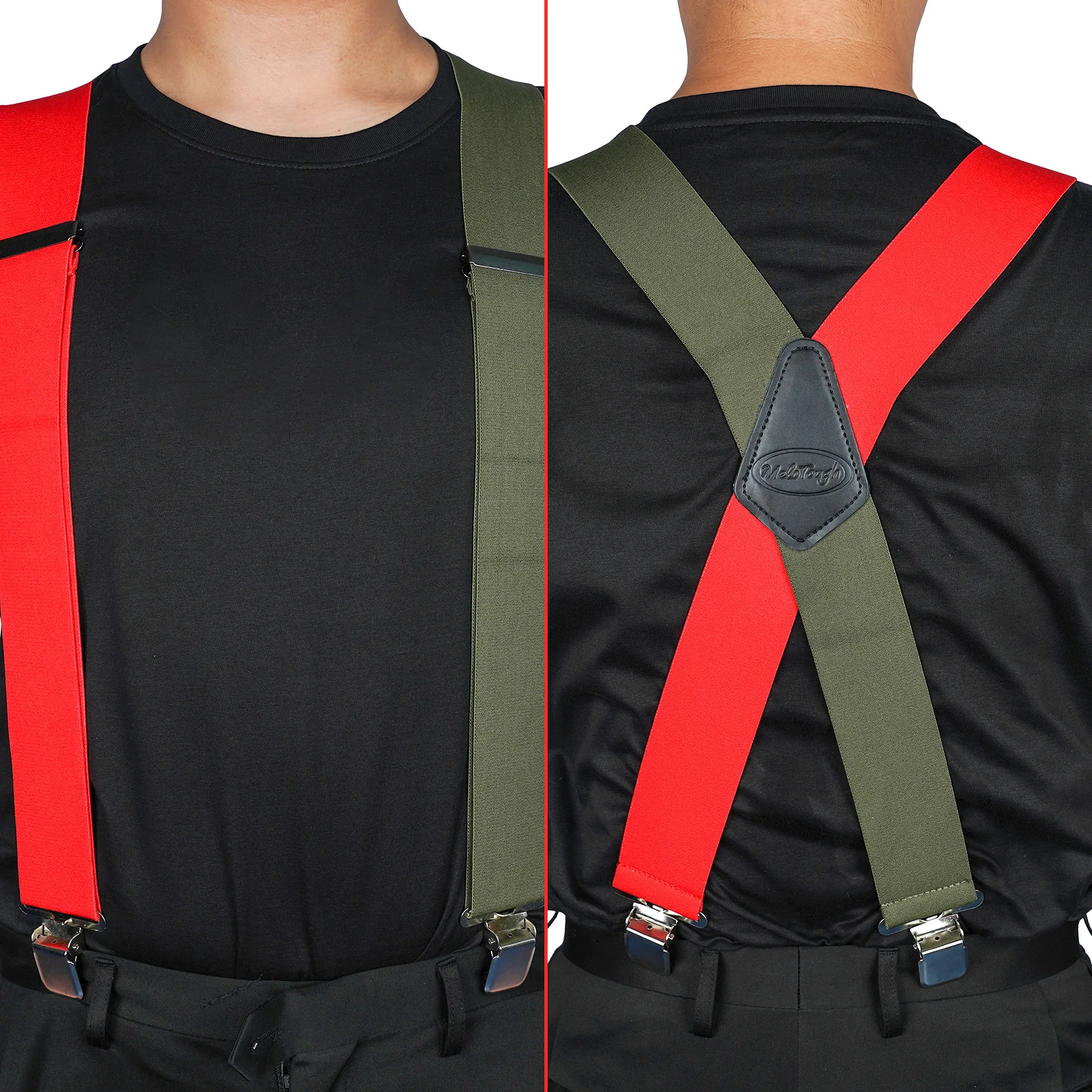 MELOTOUGH Men's Suspenders Fully Elastic 2 Inch Wide X Back Heavy Duty Work Suspenders