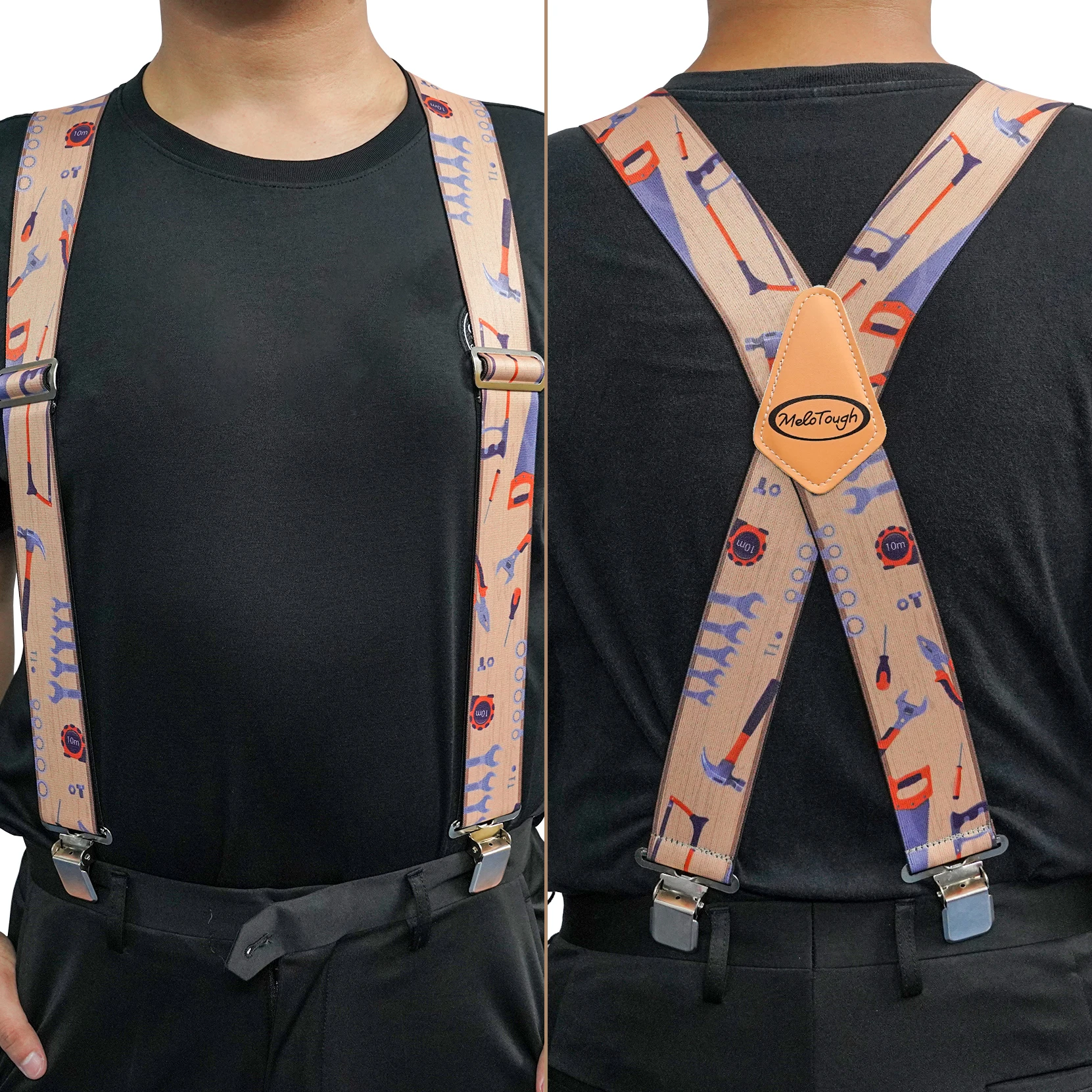 MELOTOUGH Men's Suspenders Fully Elastic 2 Inch Wide X Back Heavy Duty Work Suspenders