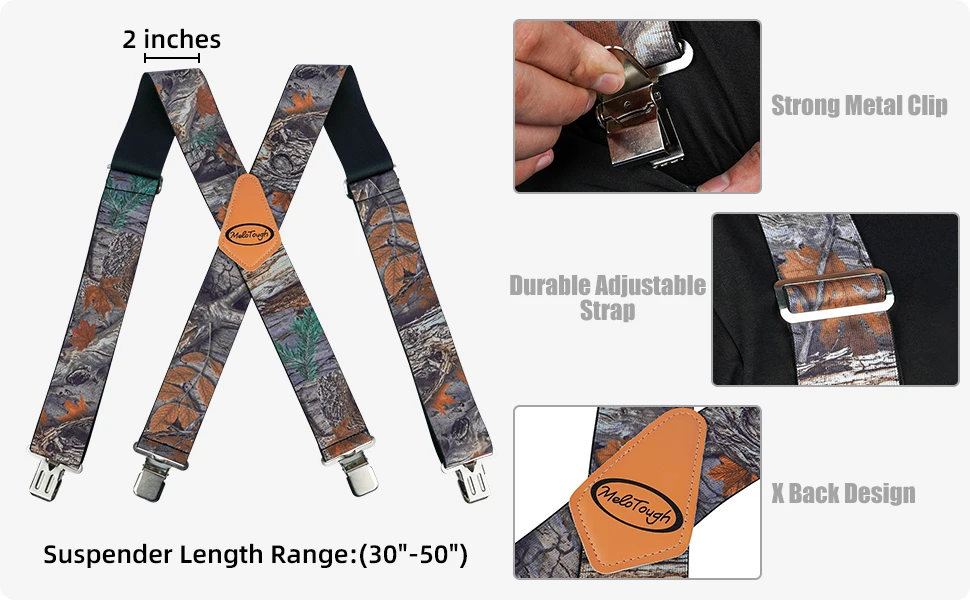 MELOTOUGH Men's Suspenders Fully Elastic 2 Inch Wide X Back Heavy Duty Work Suspenders