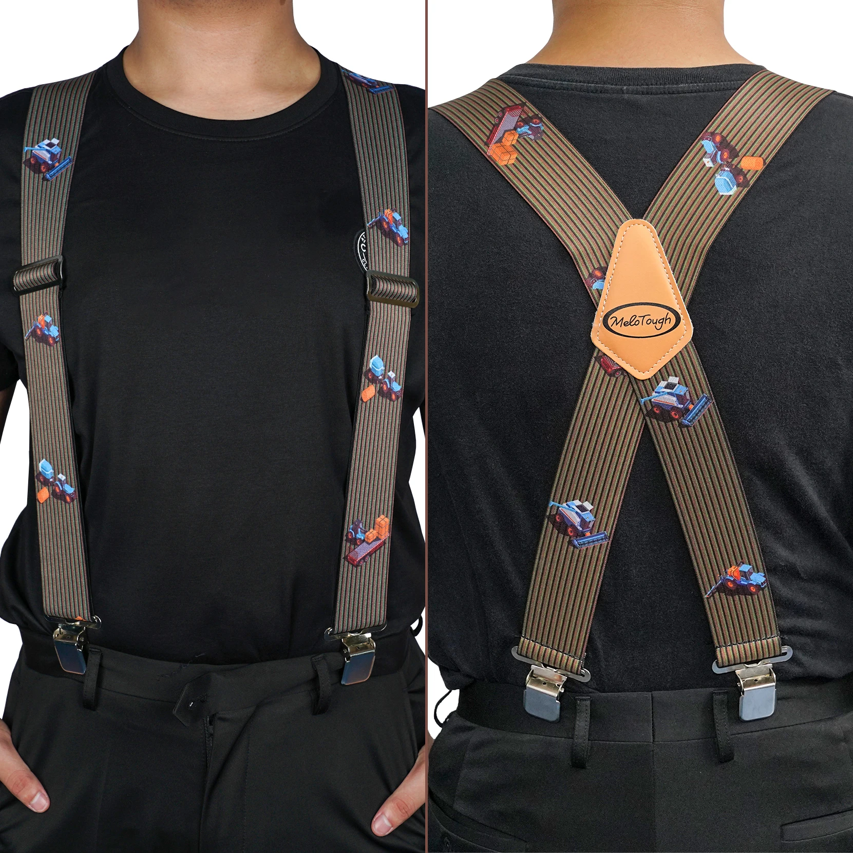 MELOTOUGH Men's Suspenders Fully Elastic 2 Inch Wide X Back Heavy Duty Work Suspenders