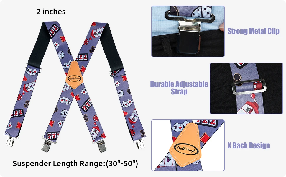 MELOTOUGH Men's Suspenders Fully Elastic 2 Inch Wide X Back Heavy Duty Work Suspenders